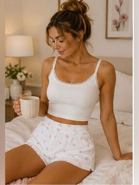 Aeropostale Bow Print Ribbed Lounge Sleep Shorts NWT Size Large